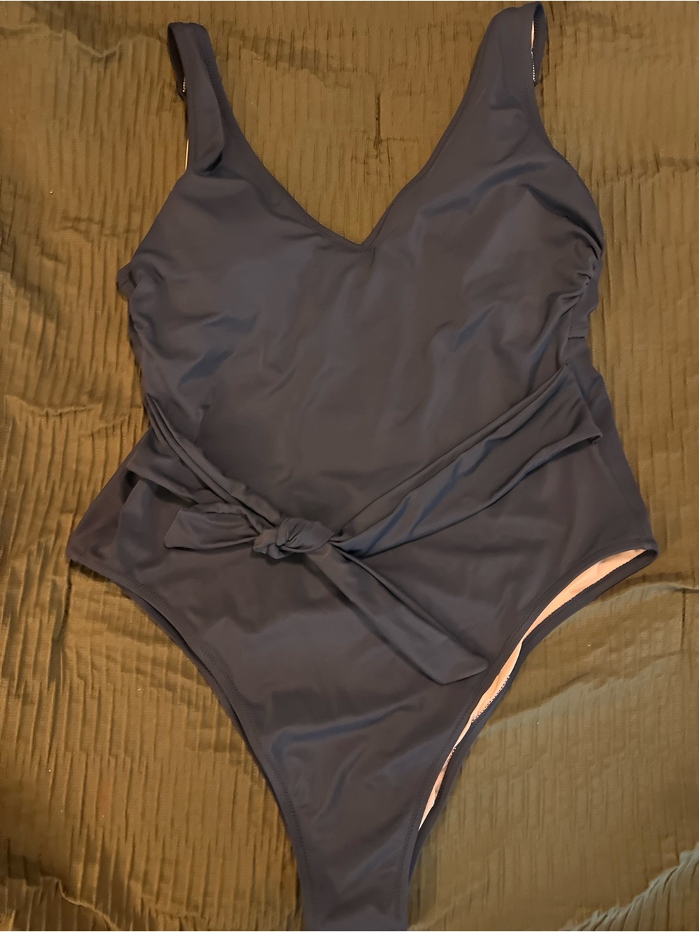 Navy One-Piece Swimsuit with Waist Tie